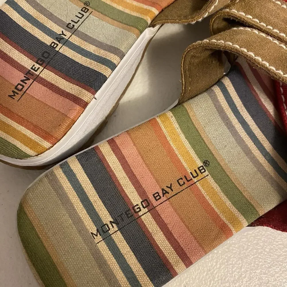 MONTEGO BAY Club Women 8 Summer Sandal Multicolor Suede Canvas Slip On Slides